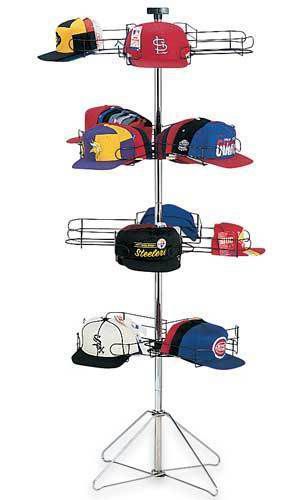 Floor cap spinner hat rack 4-tier stand chrome rotating for sale