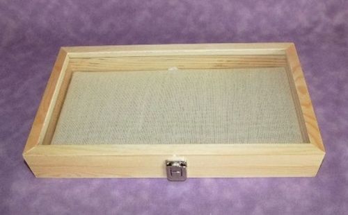 NATURAL WOOD GLASS TOP JEWELRY DISPLAY WITH LINEN PAD