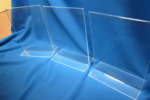 Three Clear Acrylic Sign Holders Poster Lot 8.5 x 11 Table Desk Stand Plastic