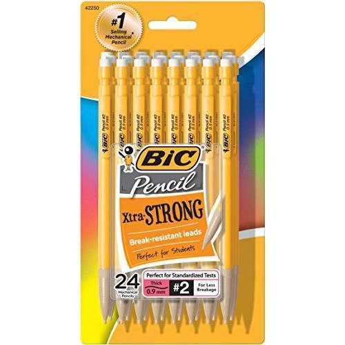 BIC Pencil Xtra Strong (Yellow Barrels), Thick Point (0.9 mm), 24-Count New