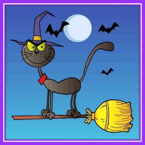 30 Custom Black Cat on Witch Broom Personalized Address Labels