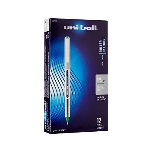 Uni-Ball Vision Stick Rollerball Pens, Fine Point, Evergreen Ink, Pack of 12 New