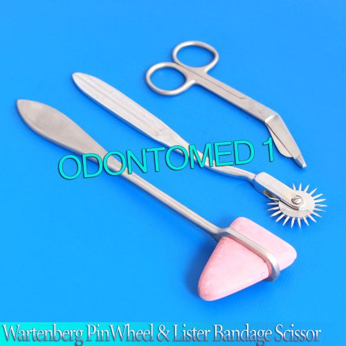 Wartenberg PinWheel &amp; Lister Bandage Scissor &amp; Taylor Hammer 3 Pcs Set