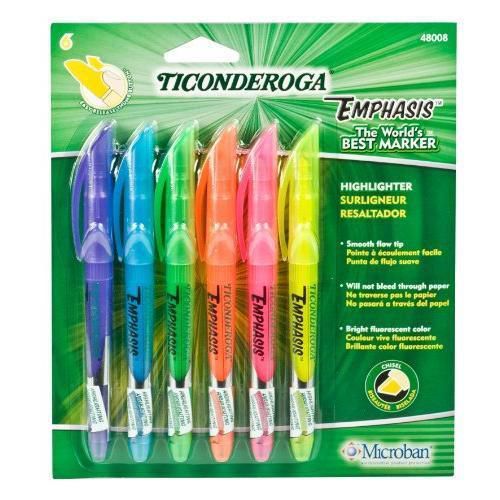 Ticonderoga Emphasis Fluorescent Highlighters, Pocket Style with Clip, Chisel