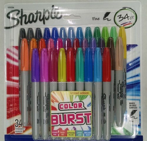 Sharpie Color Burst Permanent Markers, Fine Point, Assorted, 34-Pack