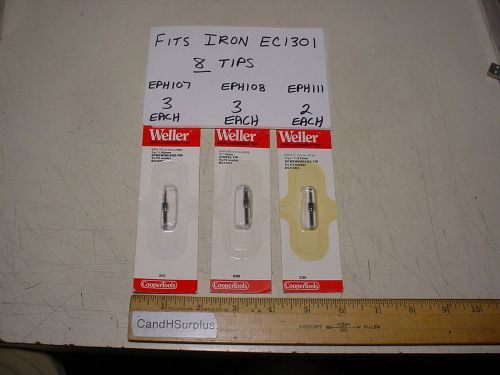 Weller soldering iron tips for iron EC1301- lot of 8 tips (3 types)