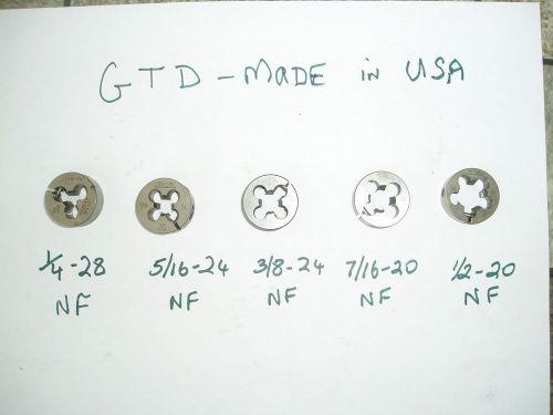 Set of threading dies GTD Made in USA.1/4-28, 5/16-24, 3/8-24, 7/16-20 1/2-20.
