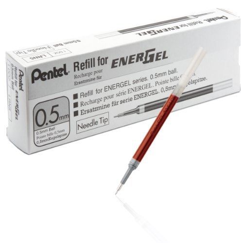 Pentel Refill Ink for EnerGel Liquid Gel Pen, 0.5mm, Needle Tip, Red Ink, Box of