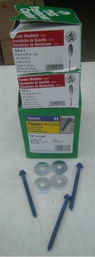 50+ pc powers fasteners 1/4&#034; tapper concrete anchor screws + 160+ fender washers for sale