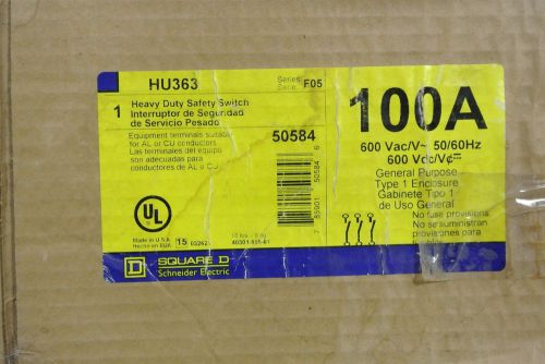Square D HU363 Heavy Duty Safety Switch 100 AMP 600 VAC Ser F05 New Surplus