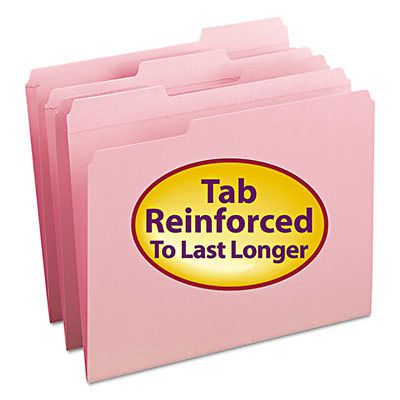 File Folders, 1/3 Cut, Reinforced Top Tab, Letter, Pink, 100/Box