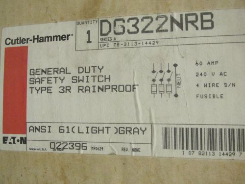 Nib.. cutler-hammer general duty 60a safety switch 240v  cat# dg322nrb .. uk-203 for sale