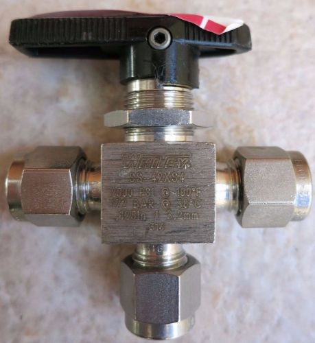 Whitey ss-42xs4 3-way ball valve, 0.35 cv, 1/4 in. for sale