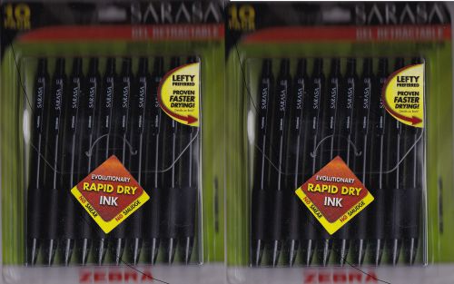 ZEBRA GEL SARASA 20 RETRACTABLE 0.7MM MEDIUM POINT BLACK INK PENS NEW Rapid Dry