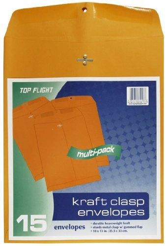 Top Flight Clasp Envelopes, Gummed and Clasped Closure, 10 x 13 Inches, Brown