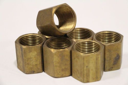 Lot of (7) Brass Female Threaded Coupling 1&#034; Pipe Fitting Hex Nut Rod Connector