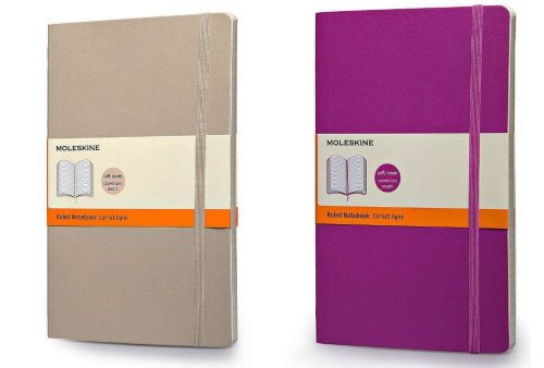Pack of 2 Moleskine Colored Notebook, Large, Ruled, Soft Cover (5&#034; x 8-1/4&#034;)