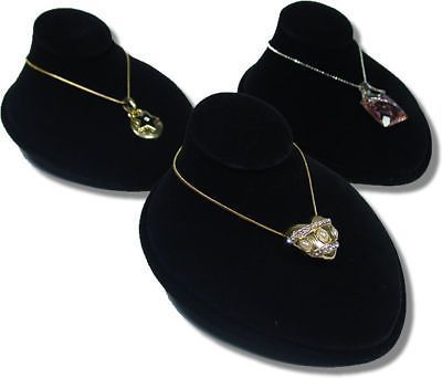 NEW 3&#034;H 3Pc BLACK VELVET JEWELRY DISPLAY LAY DOWN BUST CHAIN NECKLACE EAR JA21B3