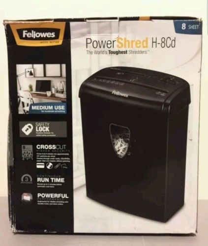 Fellows PowerShred H-8CD Cross Cut 8 Sheet Paper Shredder with Safety Lock