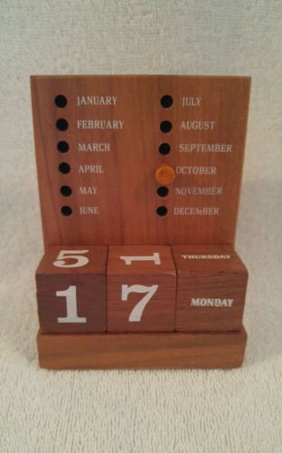 Vintage Solid Walnut Wood Block Calendar Crestline Mfg USA