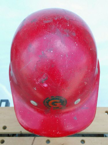 Vintage Red Fibre Metal Super Glas Safety Fiberglass Hard Hat &amp; Suspension