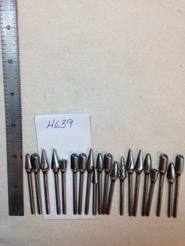 20 NEW 1/8&#034; SHANK CARBIDE BURRS. DOUBLE &amp; SINGLE CUT.  BIGS. MADE IN USA (H639)