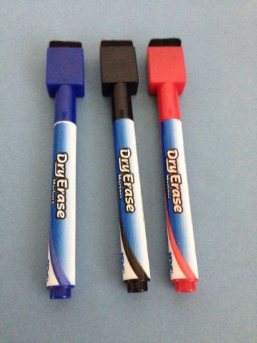 3 magnetic dry erase markers fine point erases clean &amp; easy  black,red,blue New