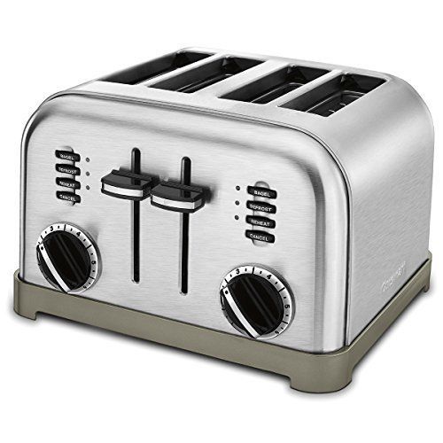 Brushed Stainless Steel Toaster Metal 4 Slice Bread Bagel Kitchen Wide Slots
