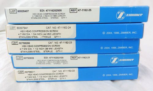 LOT - Zimmer Hex Head Compression Screw 4.7mm 32 38 44 51 25.4 MM 47-1162-23 21