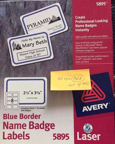 Avery adhesive name badges blue border 5895, 2-1/3&#034; x 3-3/8&#034;,open box of 368 for sale