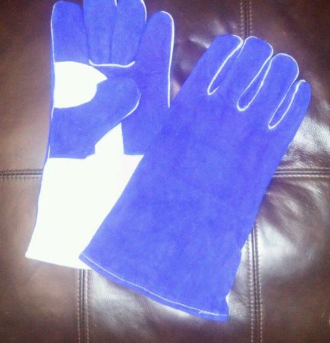 UnBranded Blue Leather Insulated Welding Gloves 14&#034; Size XL.