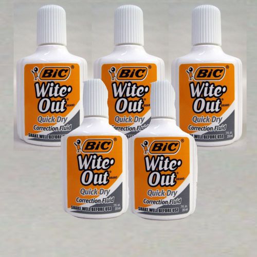 Lot of 5 || BIC Wite-Out || Correction Fluid || White || Foam Brush || 7 oz ea.