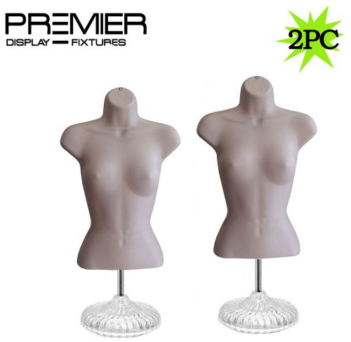 SET OF 2 HALF FEMALE BODY FORM WAIST LONG PLASTIC MANNEQUIN WITH BASE NUDE FLESH
