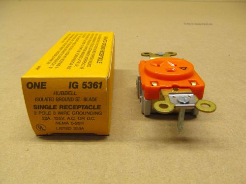 1 NIB HUBBELL HBLIG5361 IG5361 SINGLE RECEPTACLE 2P 3W 20A 125V NEMA 5-20R