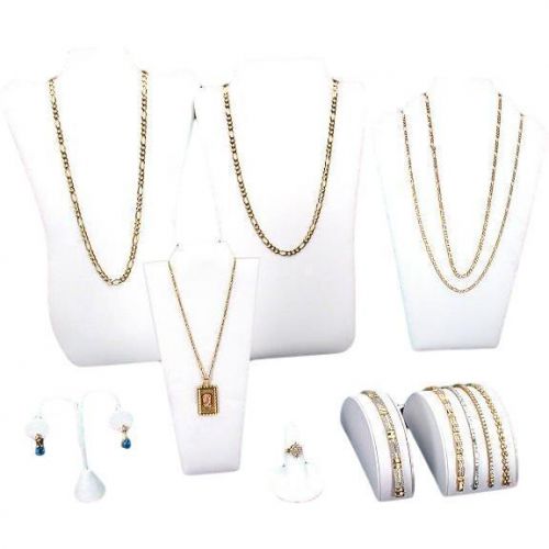 White leatherette large jewelry display 8 pc set for sale