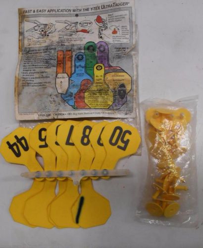 Y-TEX 2-Star Small Yellow Cattle Ear Tags #44-50, 5 blank, &amp; 25 Male Button Pack