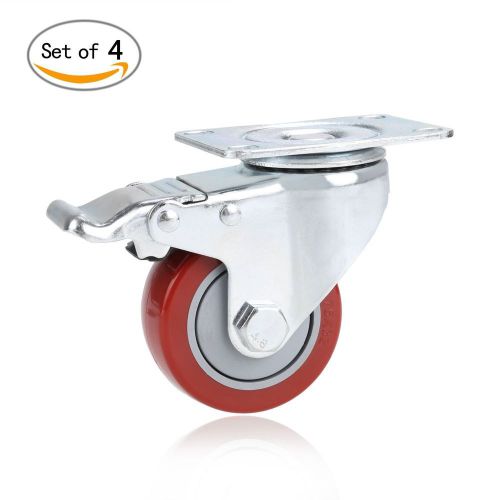 3&#039;&#039; pvc heavy duty swivel caster wheels 360 degree top plate with brake pack ... for sale