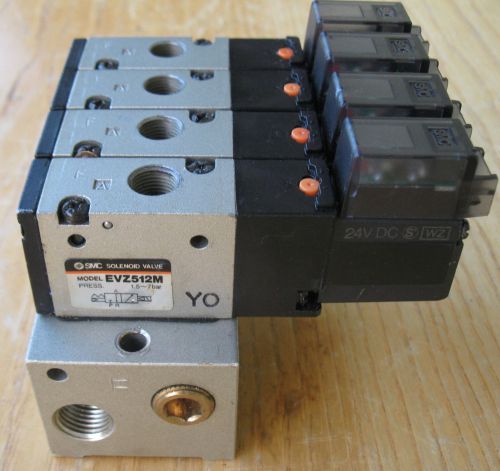 Smc solenoid valve  evz512m complet  4pcs  + manifold for sale