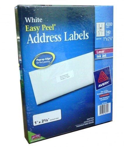Avery easy peel white address labels for laser and inkjet printers, 1&#034; x 2-5/8&#034;, for sale