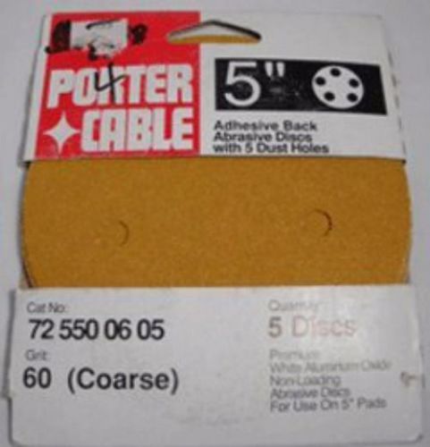 PORTER-CABLE 725500605 5&#034; 5-Hole Adhesive Backed 60 Grit S. DISCS PK5 (M2886*A)