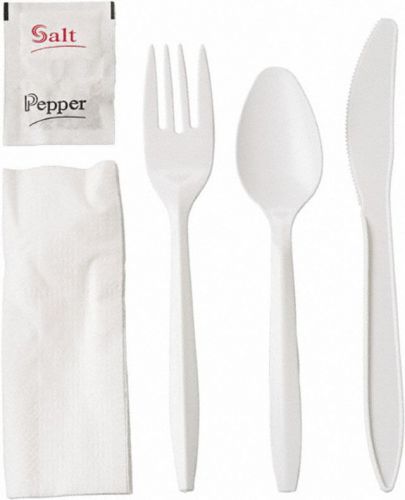 6-in-1 Plastic Cutlery Kit Wrapped Salt Pepper Fork Knife Spoon Napkin 250 case