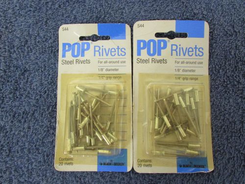 Pop rivets lot of 40 aluminum steel 1/8&#034;x1/4&#034; grip range black &amp; decker s44 e22 for sale