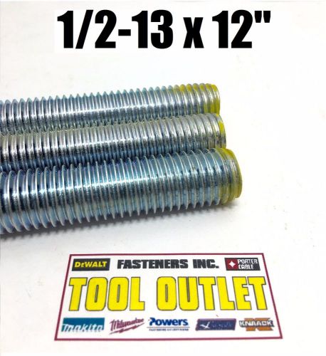 1/2-13 x 12&#034; (1ft) long zinc plated lowcarbon steel fully threaded rod (30 pack) for sale