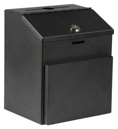 Wall Mount Tabletop Suggestion Box Lock Donation Forms Envelopes Pocket Black