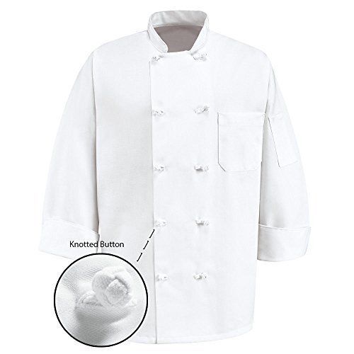 350 Chef Apparel 10 Knot Button Chef Coat-Easy-Care Twill - White size-large