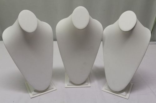 Lot of 3 white leatherette necklace/jewlery display bust/stand 15&#034; tall for sale