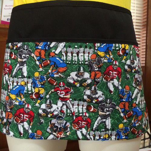 BLACK Allover Football  3 POCKET WAITRESS WAISTAPRON BAR RESTAURANT SERVER