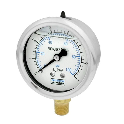 1/4&#034;PT Lower Mount 0-7kgf/cm2 0-100psi Oil Filled Pressure Gauge Silver Tone