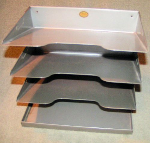 Vtg Metal Paper Organizer Dim Gray 4 Slot Tray Desk Holder Hangable Curmanco