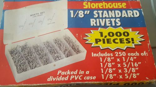 1000 Pcs 1/8&#034; x 1/4, 5/16, 3/8, 5/8 storehouse standard rivets pvc case new
